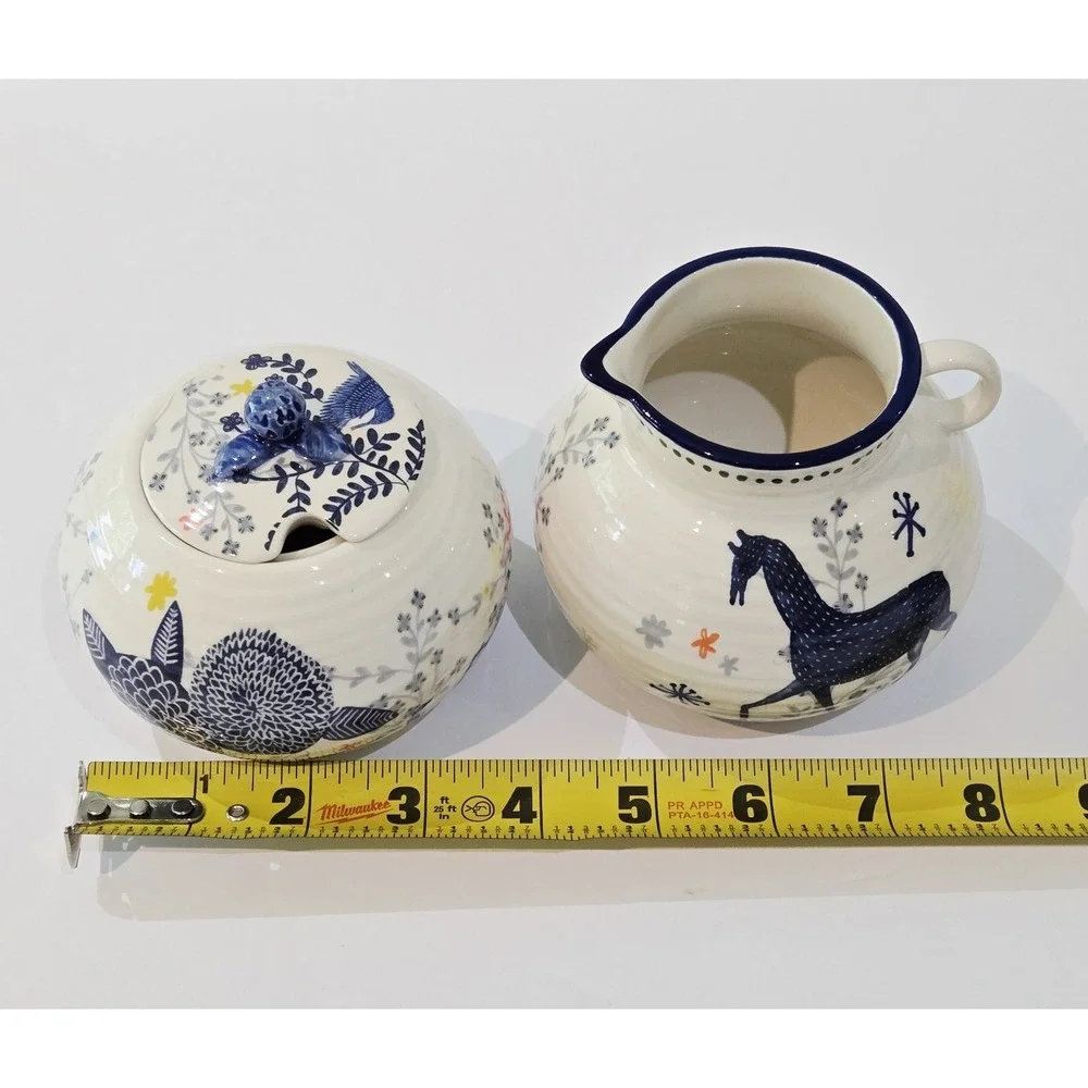Anthropologie Saga Sugar Bowl No Spoon With Lid  Chip On The Lid & Creamer